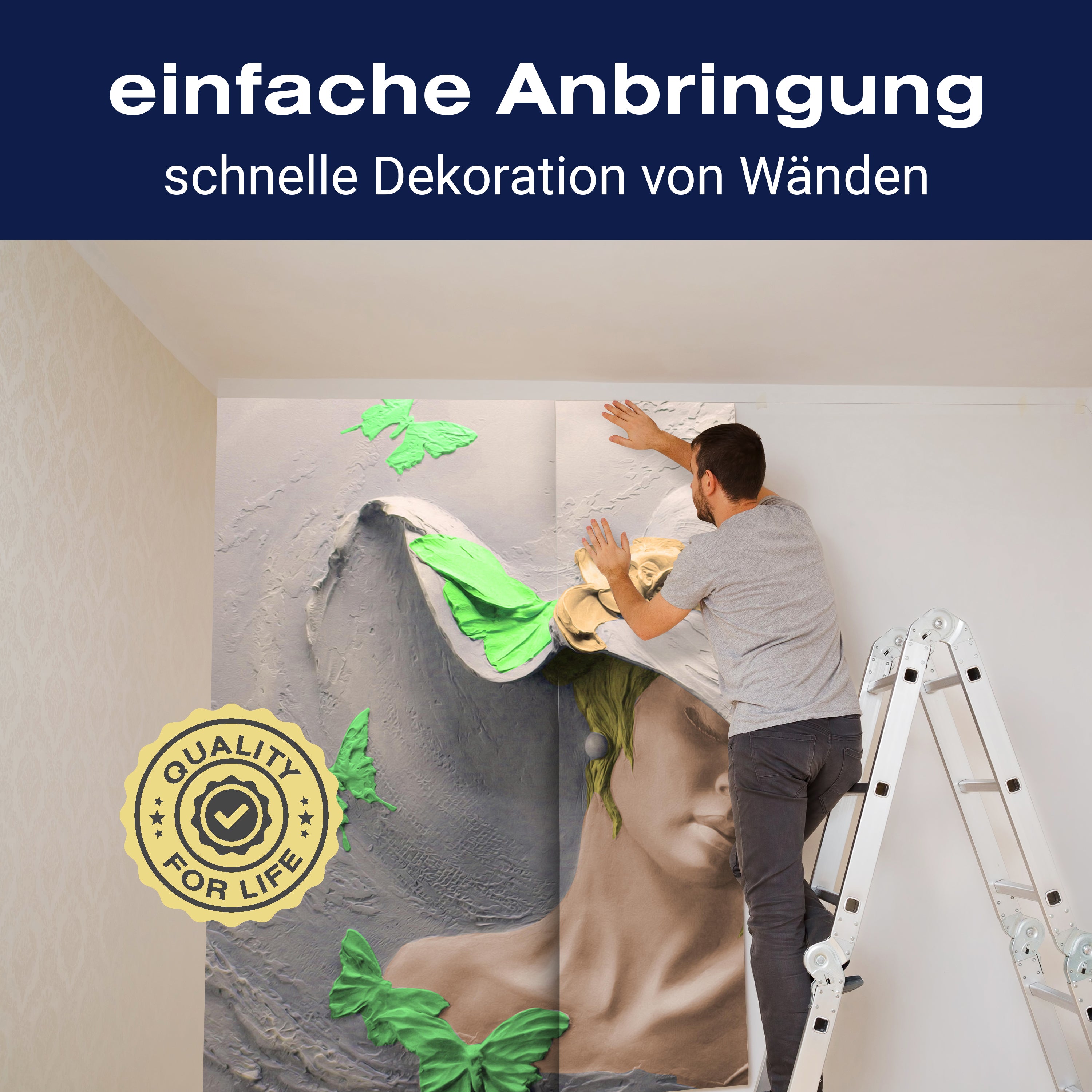 Fototapete Skulptur Frau grün Schmetterlinge Wand M5271 - Bild 3