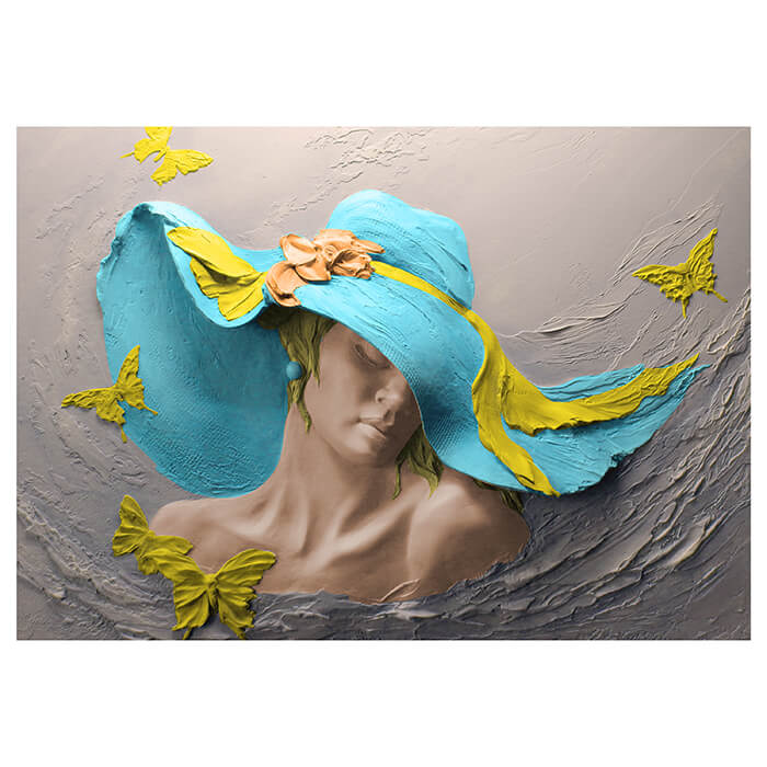 Fototapete Skulptur Frau blau Hut Schmetterlinge M5278 - Bild 2