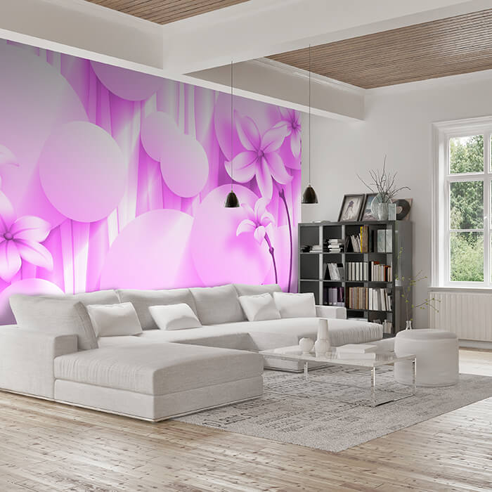 Fototapete Blumen 3D Kreise Effekt abstrakt rosa M5334 - Bild 1