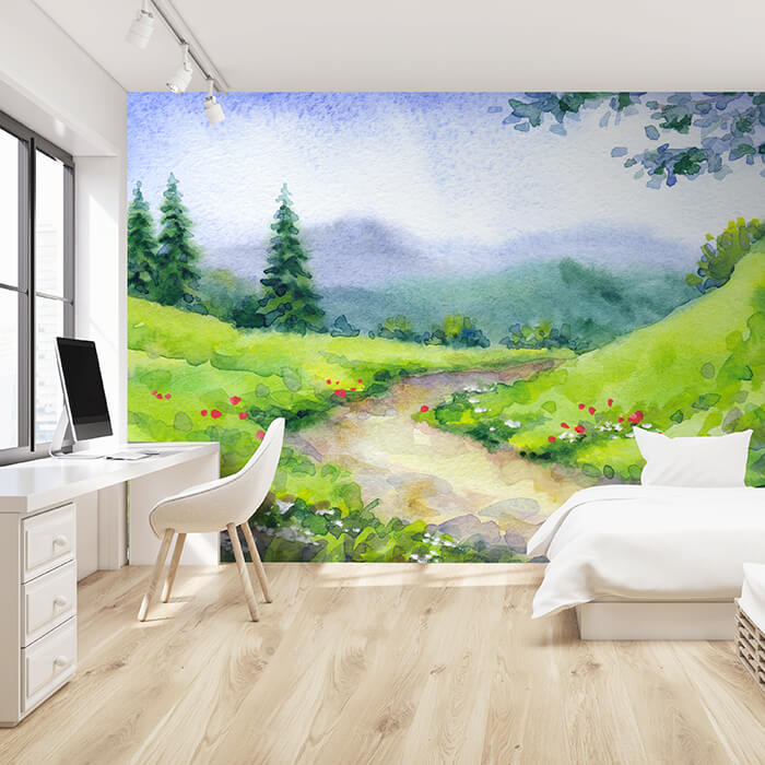 Fototapete Gemälde Landschaft mit Hügeln M5995 - Bild 1