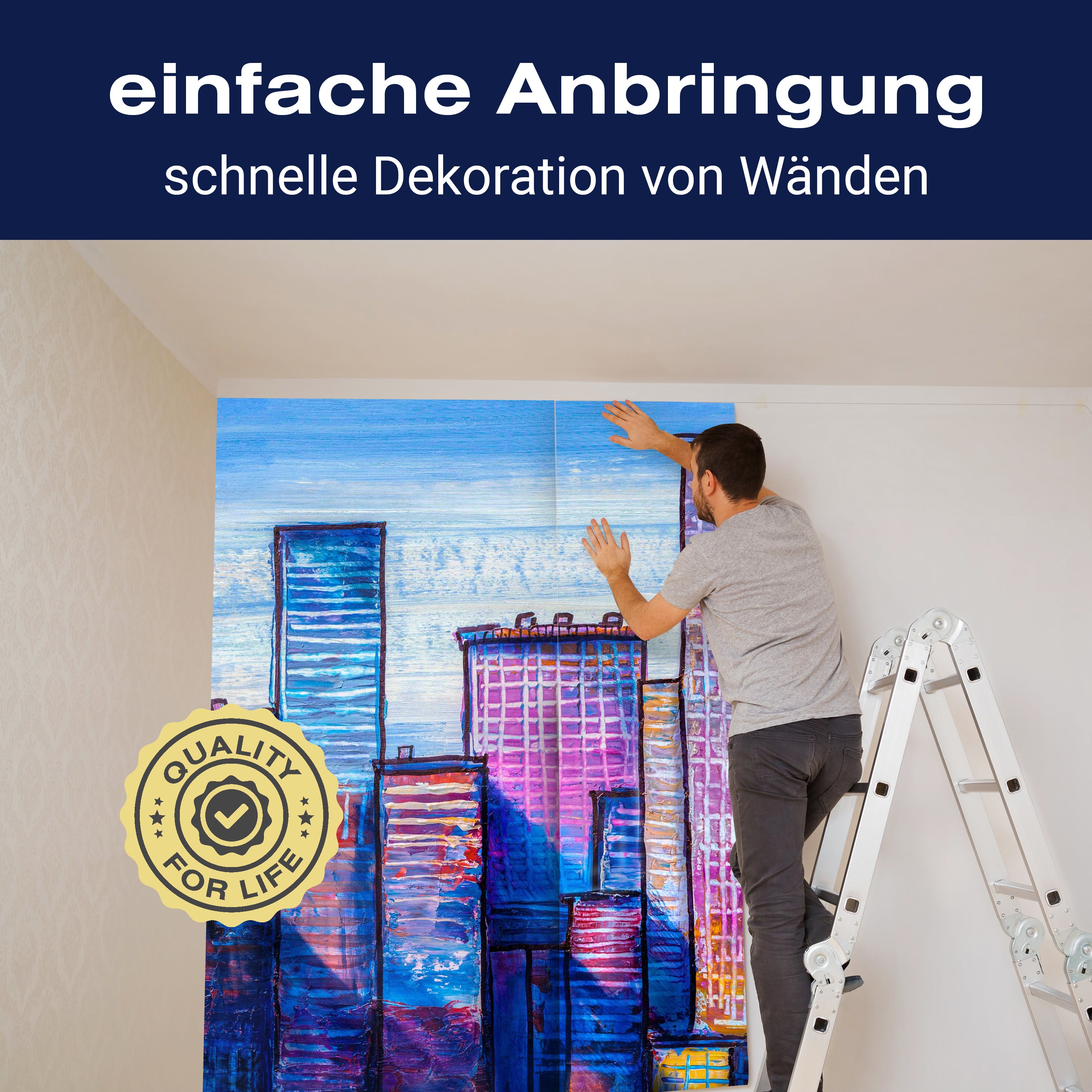 Fototapete Gemälde blaue Hochhäuser Stadt M5999 - Bild 3