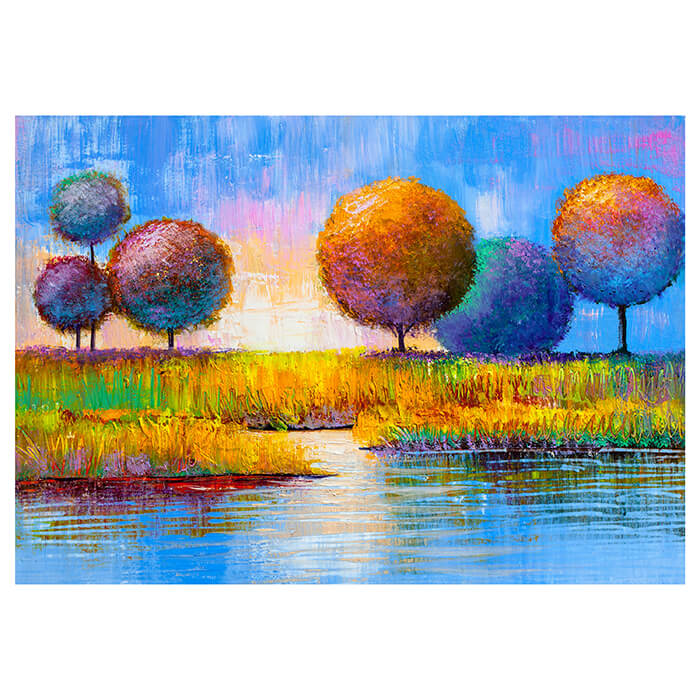 Fototapete Gemälde Runde Bäume mit See M6007 - Bild 2