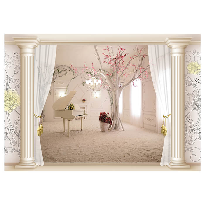 Fototapete 3D Raum Klavier Piano Baum Vorhang M6085 - Bild 2