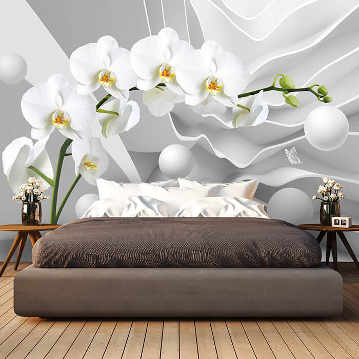 Fototapete 3D Effekt Blumen Orchideen Kugeln M6096 - Bild 1