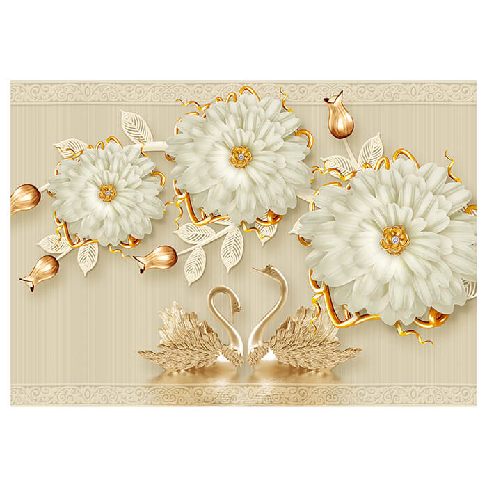 Fototapete Blüten Ornamente gold weiß M6247 - Bild 2