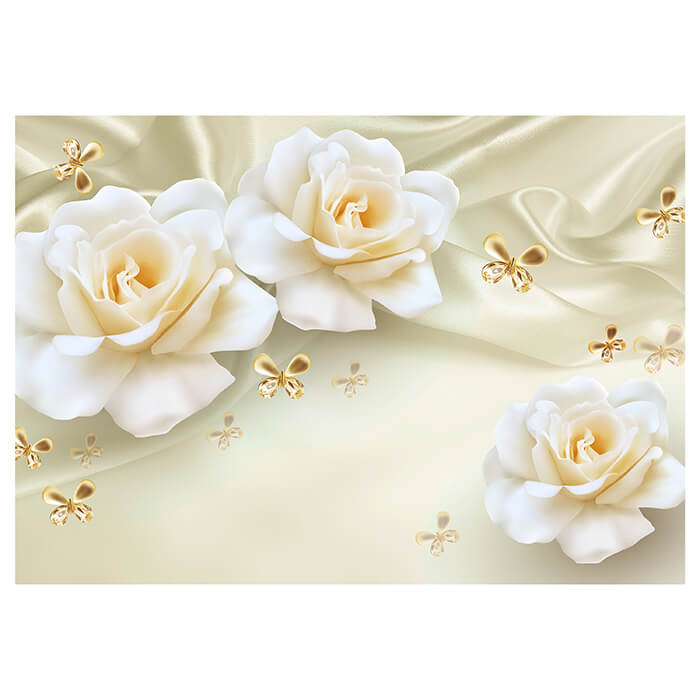 Fototapete weiße Rosen Schmetterlinge M6278 - Bild 2