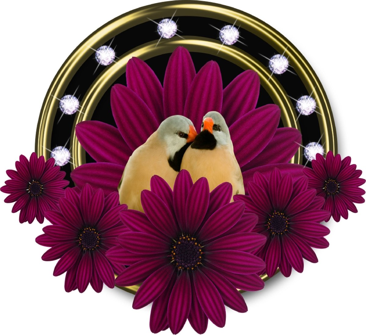 Wandsticker Verliebte Vögel in Blumen, Goldrahmen WS00000002 - Bild 4