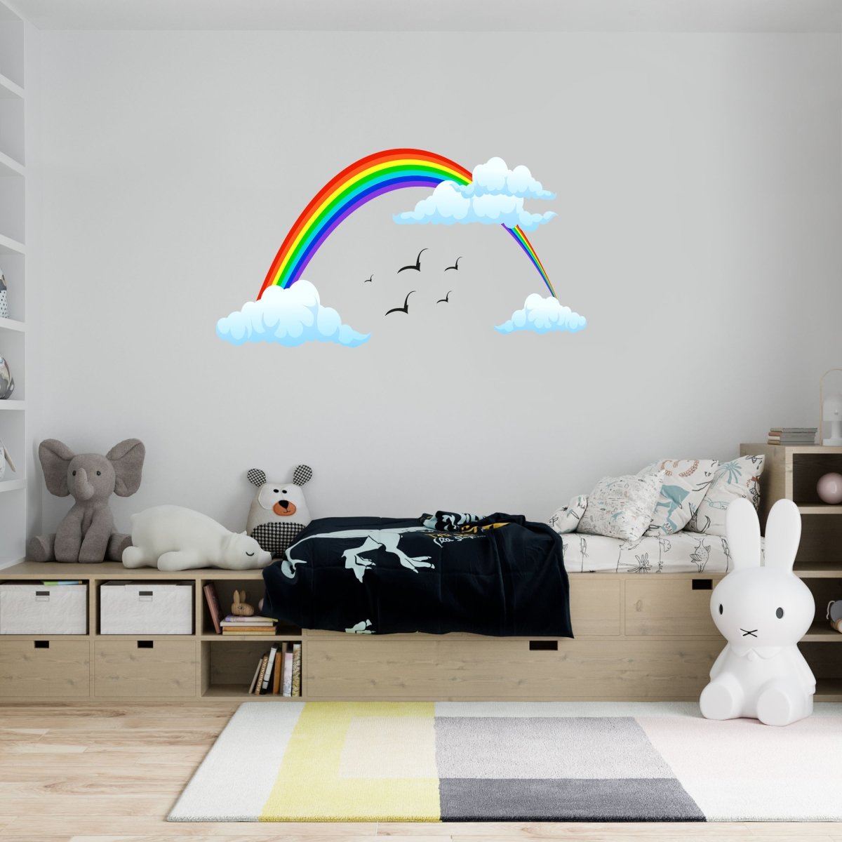 Wandsticker bunter Regenbogen, Wolken, Vögel, Himmel WS00000059 - Bild 1