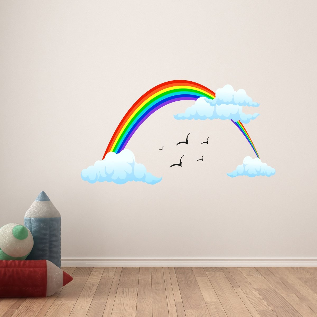 Wandsticker bunter Regenbogen, Wolken, Vögel, Himmel WS00000059 - Bild 6