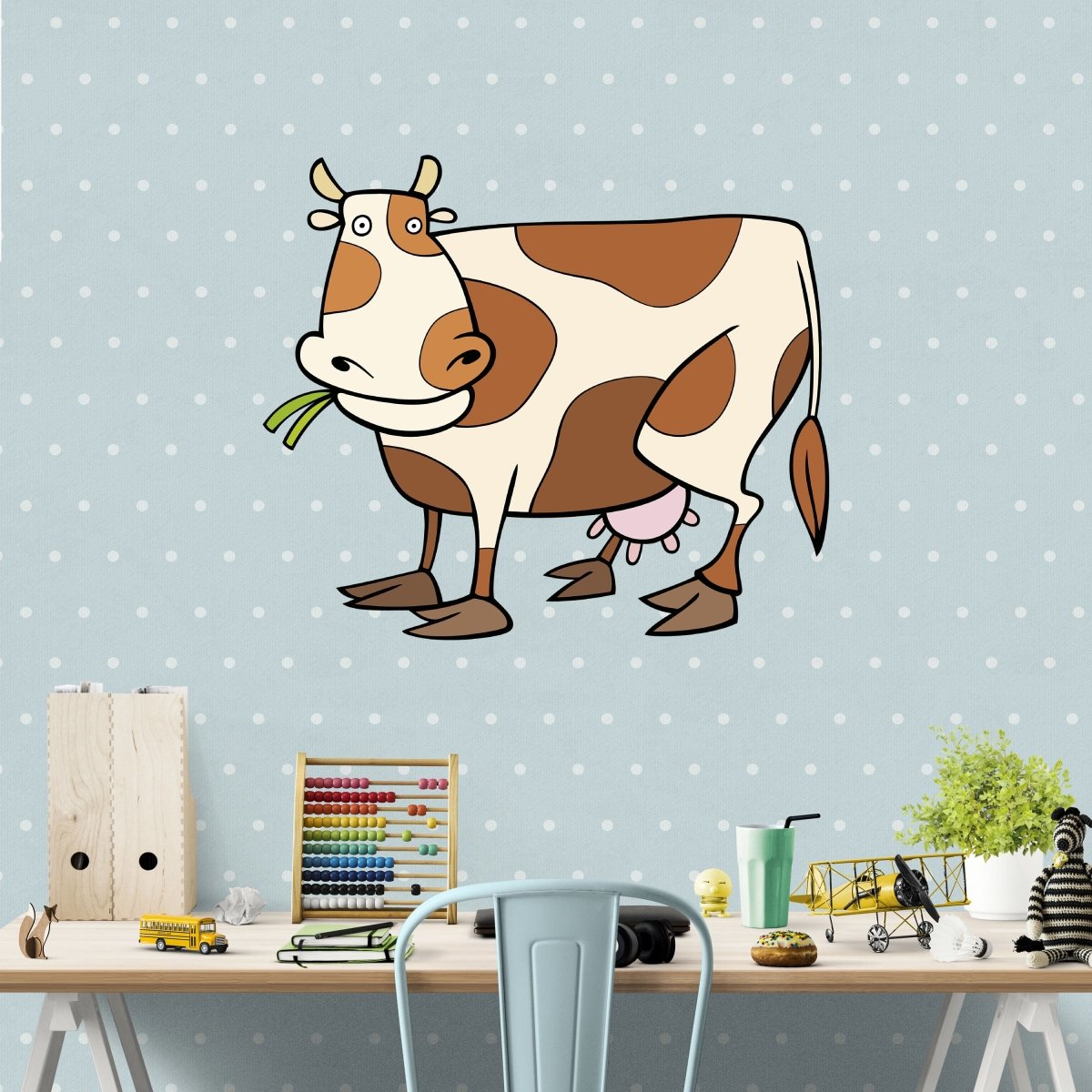 Wandsticker Kuh mit Flecken, Weiß, Braun, Kühe WS00000067 - Bild 5