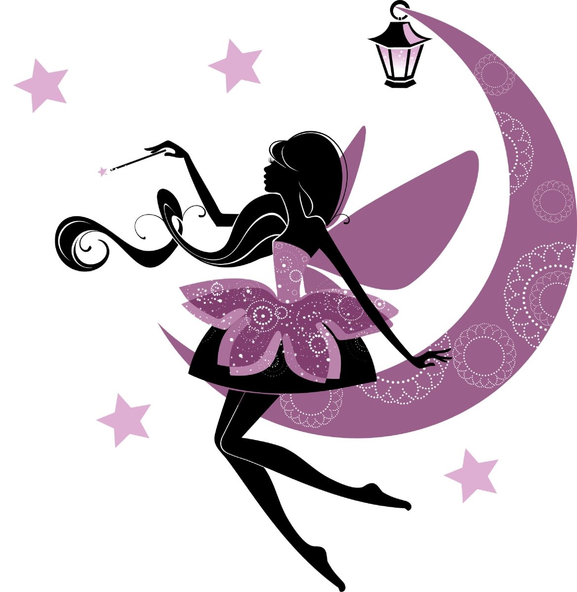 Wandsticker Lila Elfe auf Mond-sichel, Sterne, Lampe WS00000113 - Bild 4