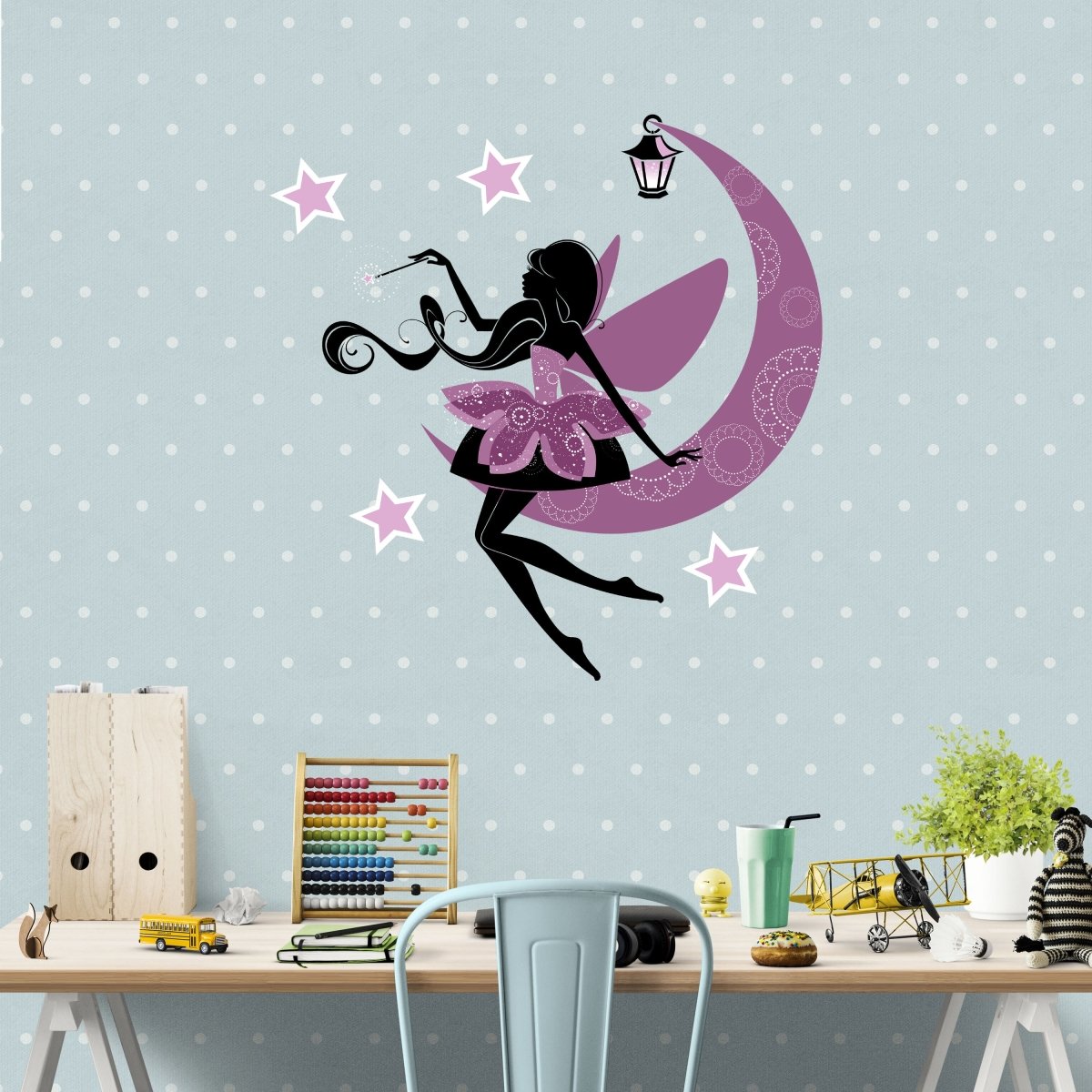 Wandsticker Lila Elfe auf Mond-sichel, Sterne, Lampe WS00000113 - Bild 5
