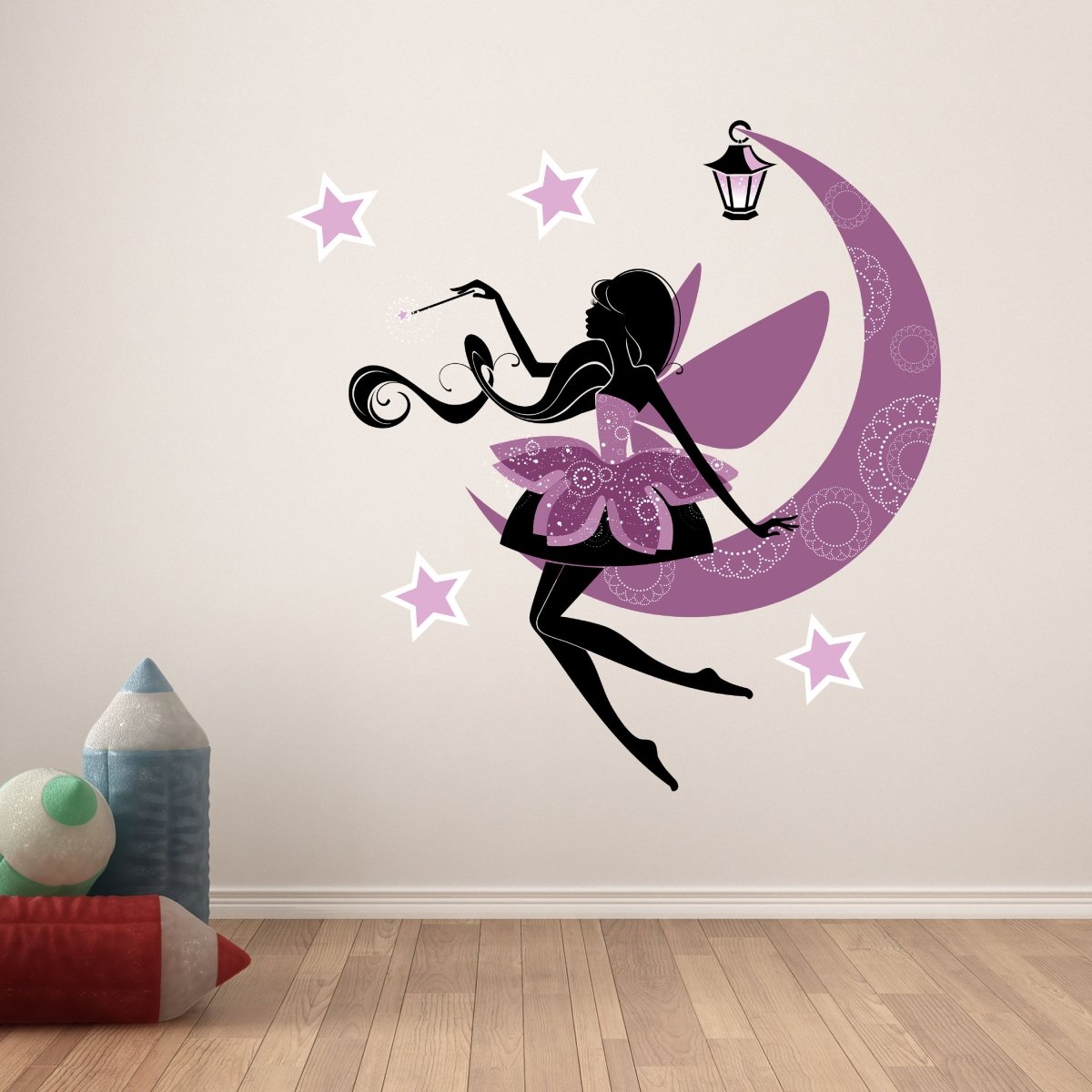 Wandsticker Lila Elfe auf Mond-sichel, Sterne, Lampe WS00000113 - Bild 6