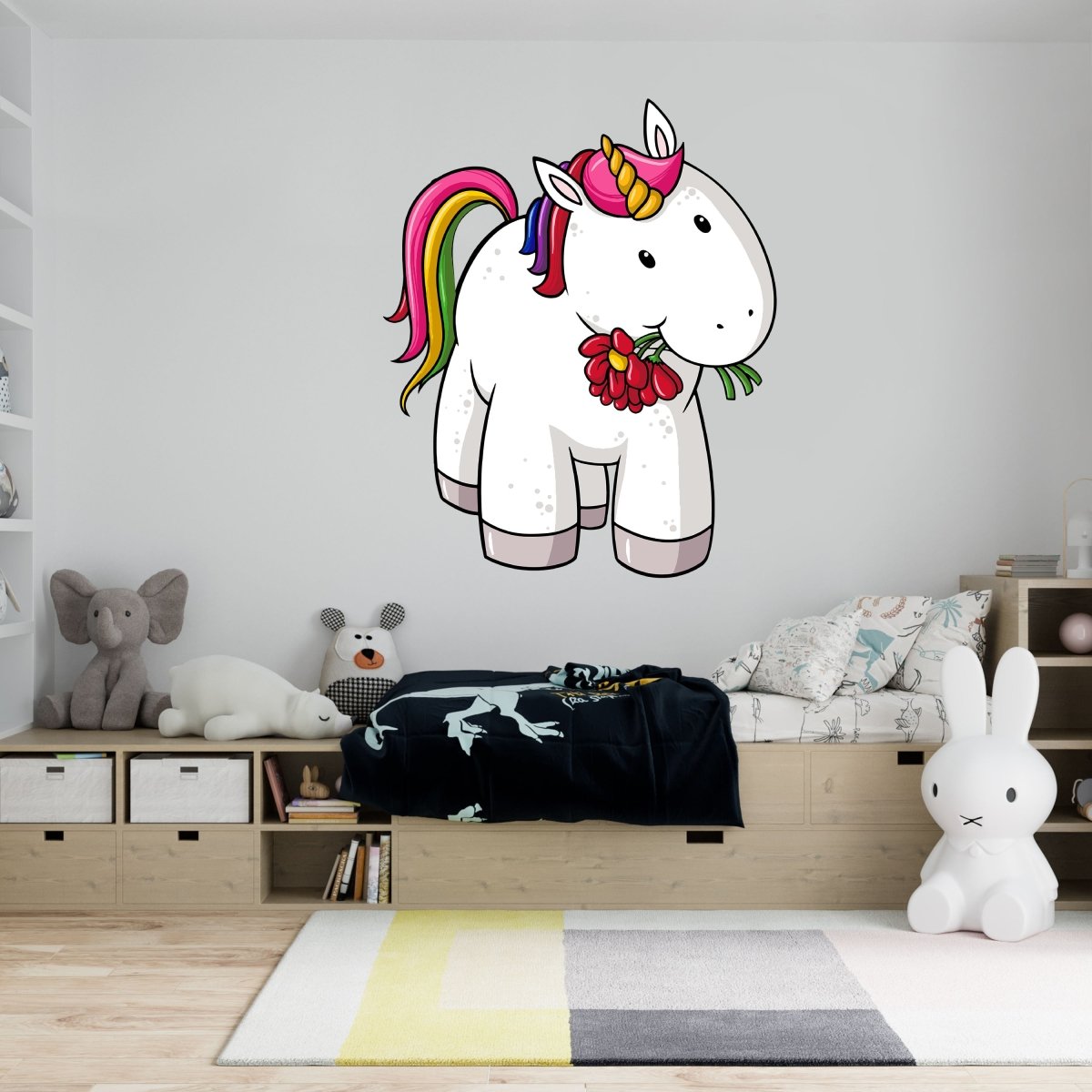 Wandsticker Regenbogen Einhorn, Blumen, bunt WS00000191 - Bild 1