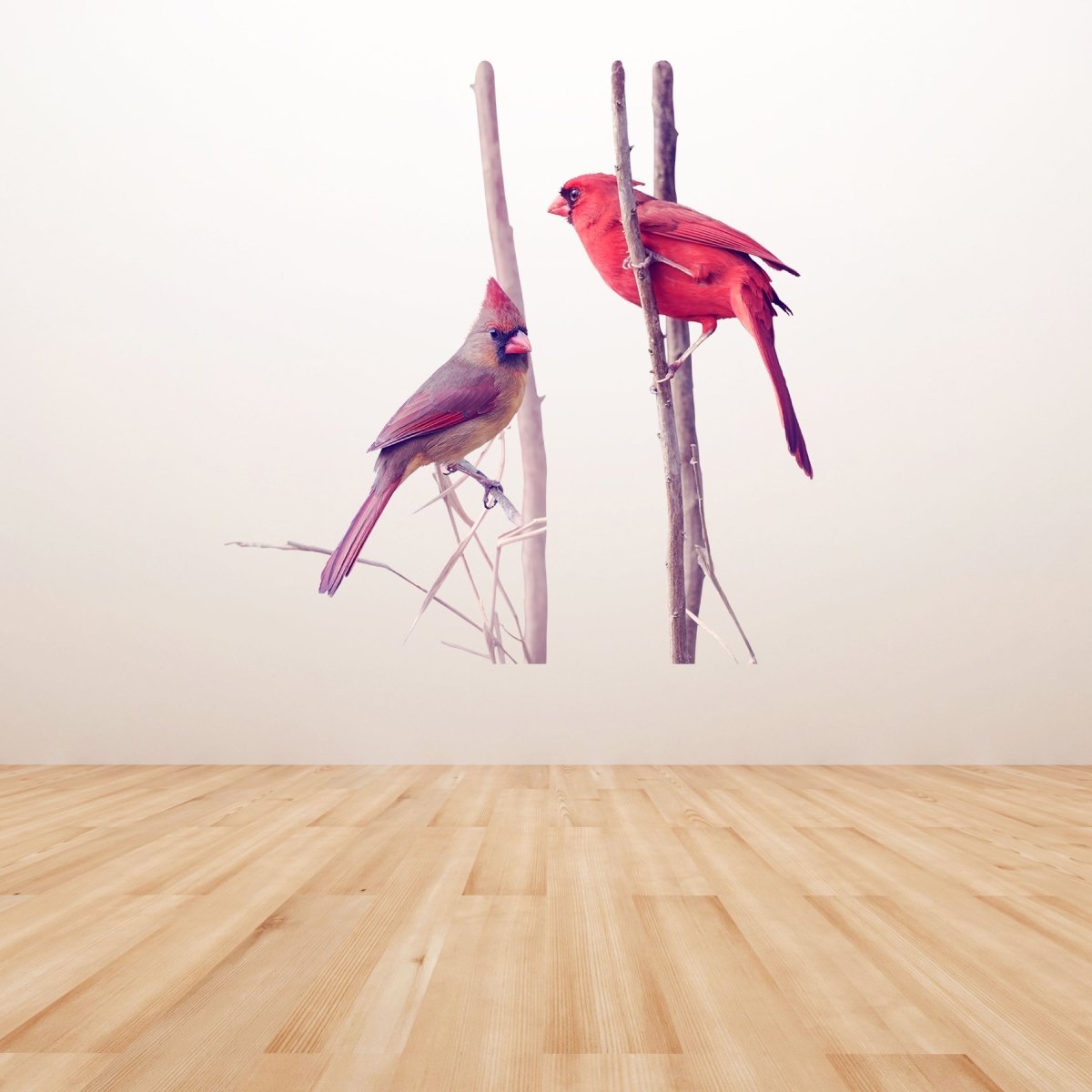 Wandsticker 2 Vögel auf Ästen, Rot-kardinal, Tiere WS00000201 - Bild 5