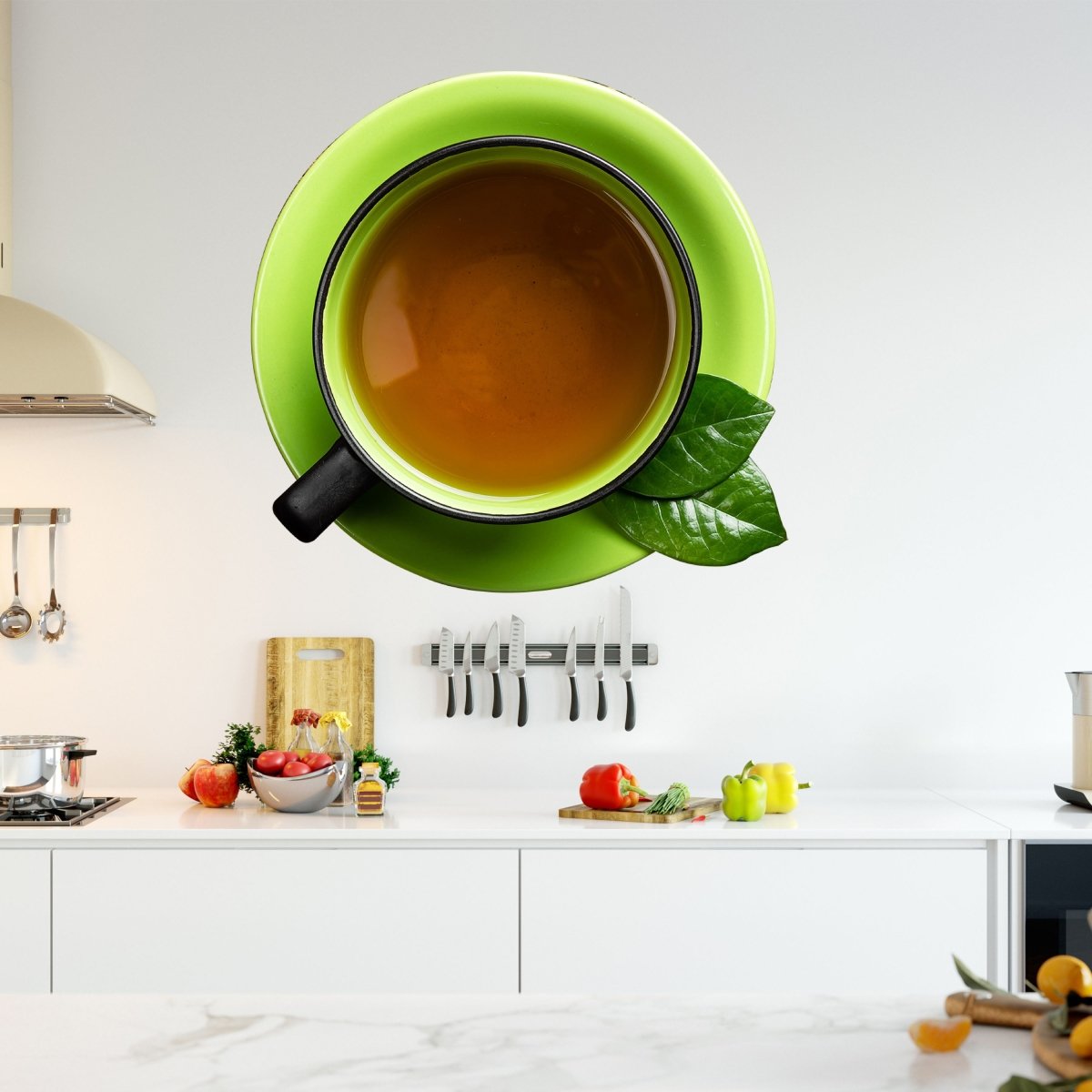 Wandsticker Grüner Tee, Tasse, Blätter, Untertasse WS00000217 - Bild 1